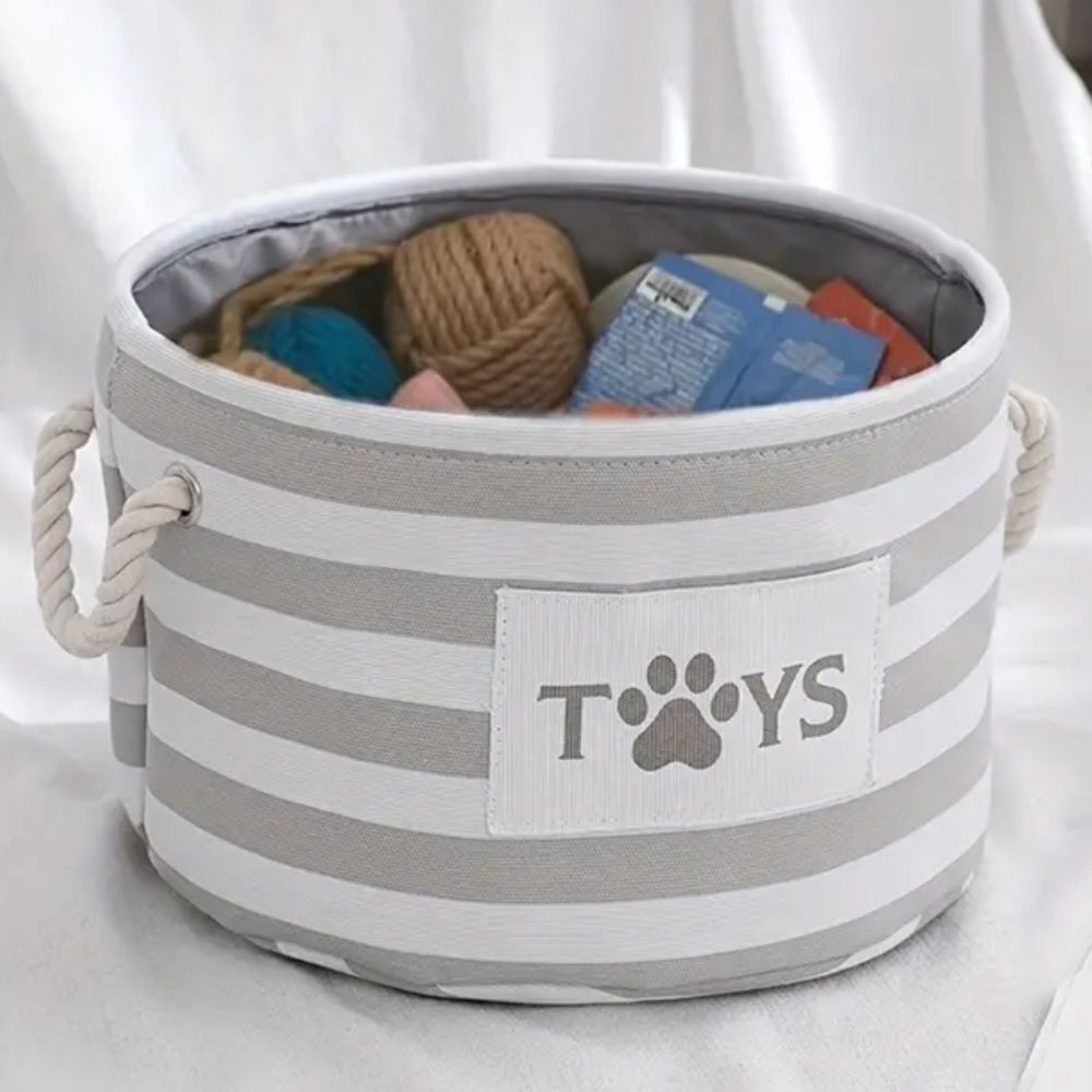 Dog’s *NEW* Light Gray & White Toy Basket w/Rope Handles (For Small Dogs)